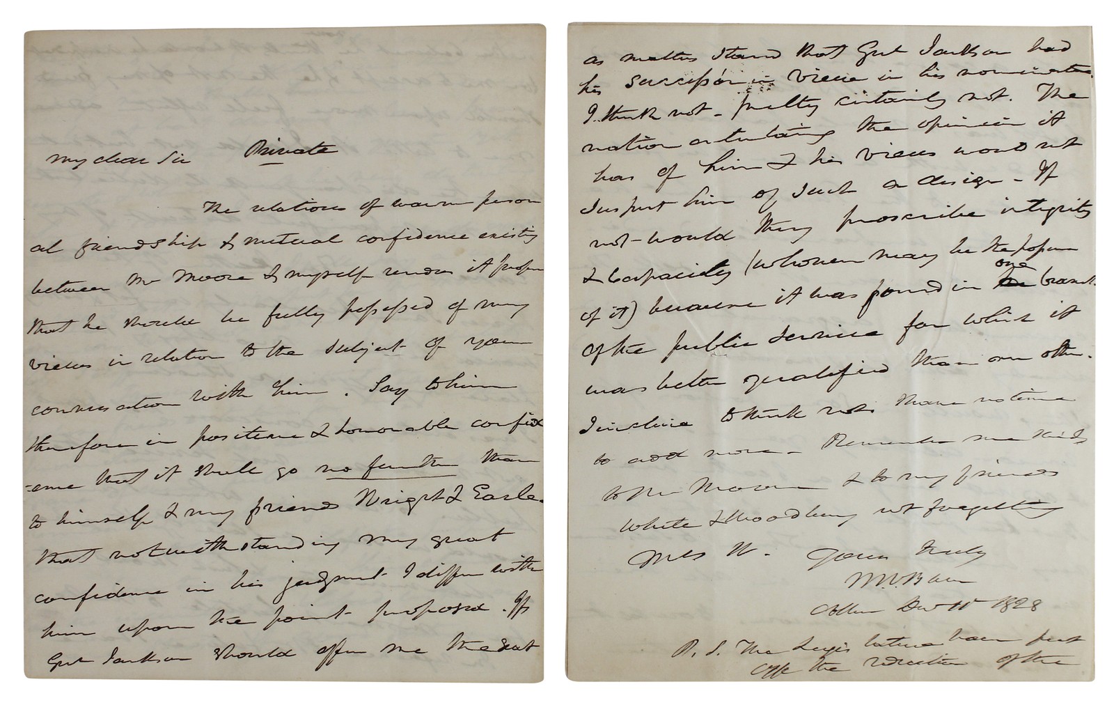 Martin Van Buren Signed 9.75x15.75 1828 2 Page Handwritten Letter BAS #AB77794 Martin Van Buren Signed 9.75x15.75 1828 2 Page Handwritten Letter BAS #AB77794