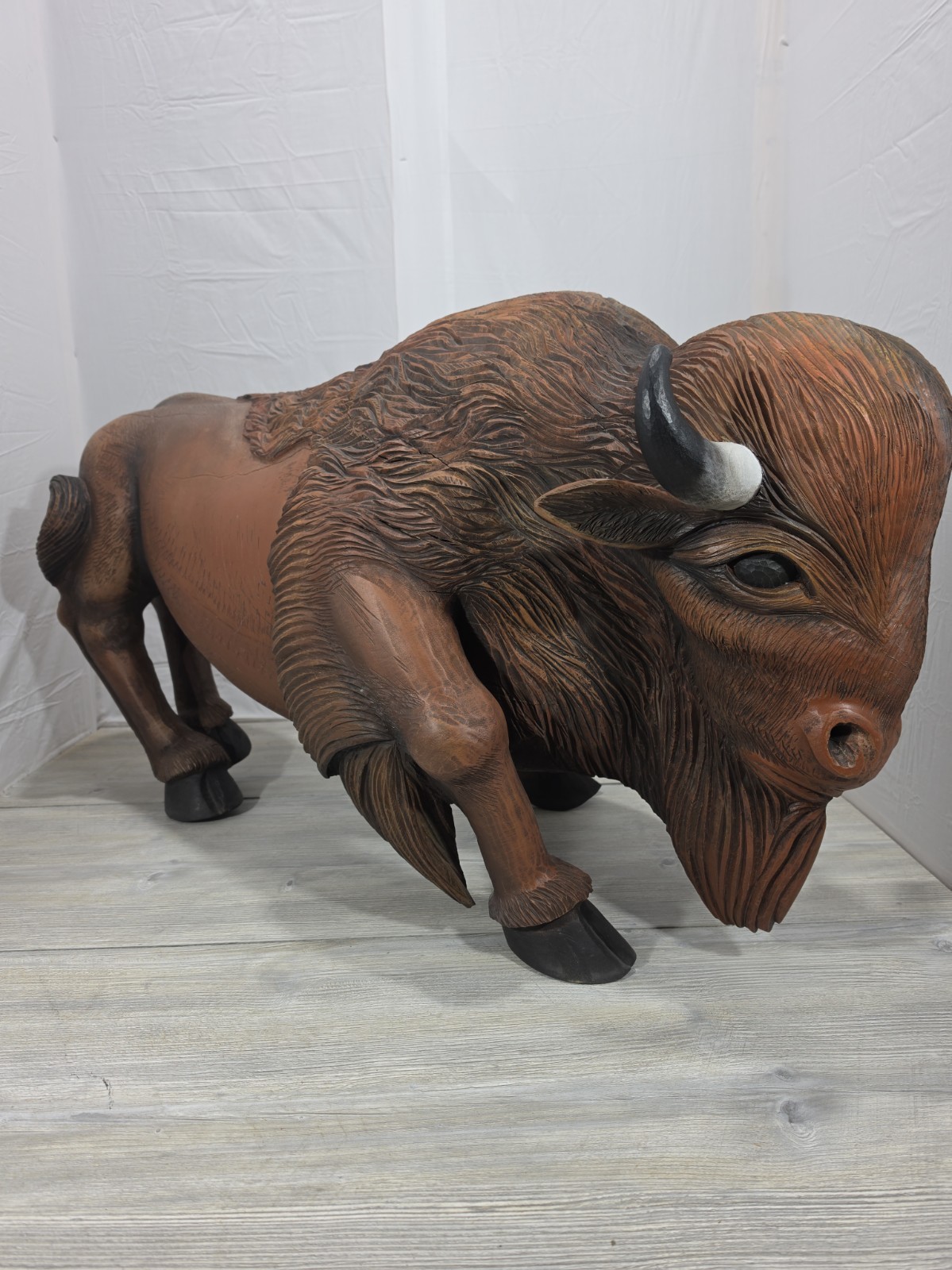 Massive Rare Hand Carved Wooden Bison 4' Long Out Of Maple Weighs Over 100 lbs Massive Rare Hand Carved Wooden Bison 4' Long Out Of Maple Weighs Over 100 lbs