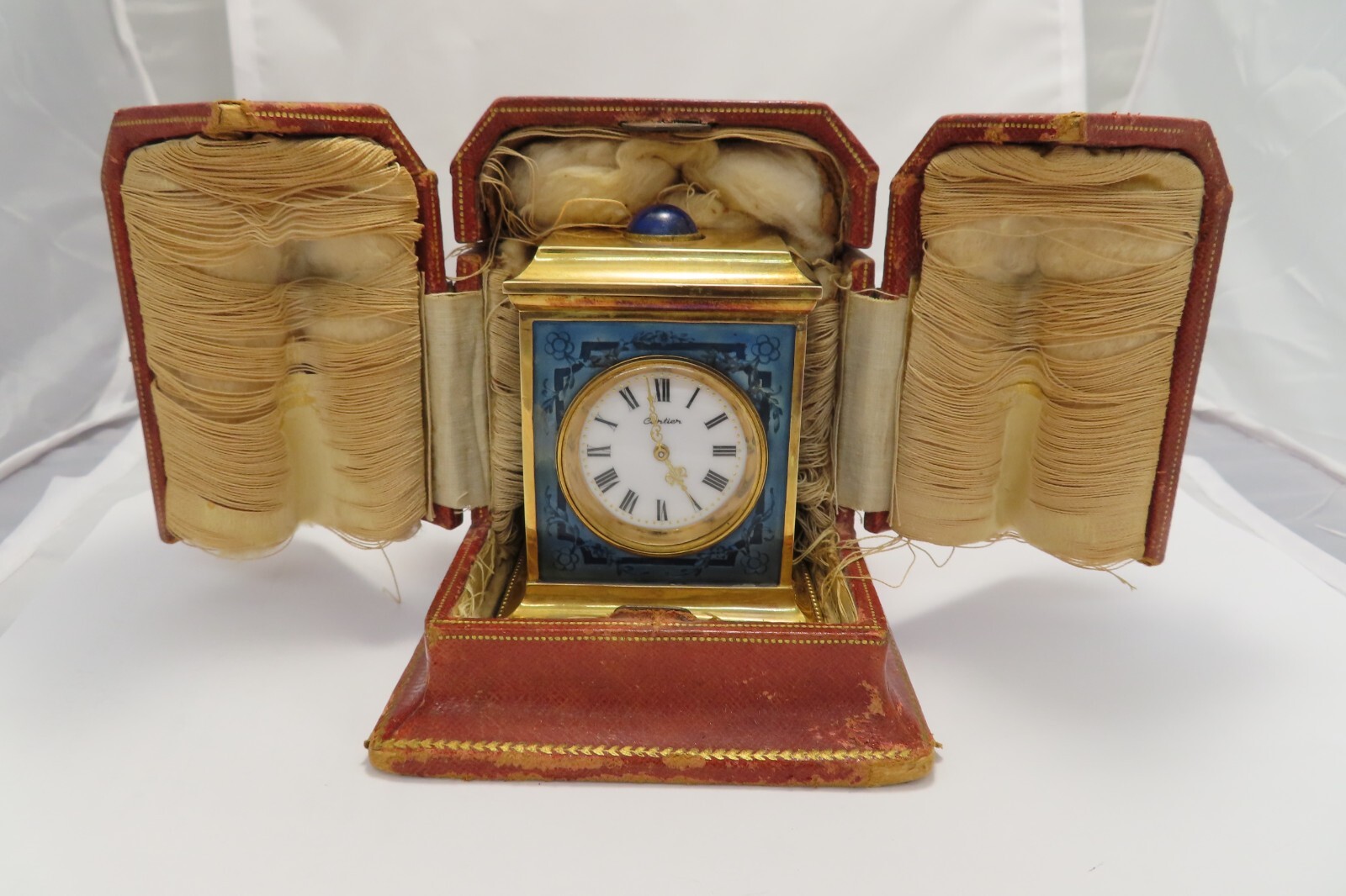 CARTIER VINTAGE DESK CLOCK MINUTE REPEATER 18K GOLD WITH BLUE CLOISONNE ENAMEL CARTIER VINTAGE DESK CLOCK MINUTE REPEATER 18K GOLD WITH BLUE CLOISONNE ENAMEL