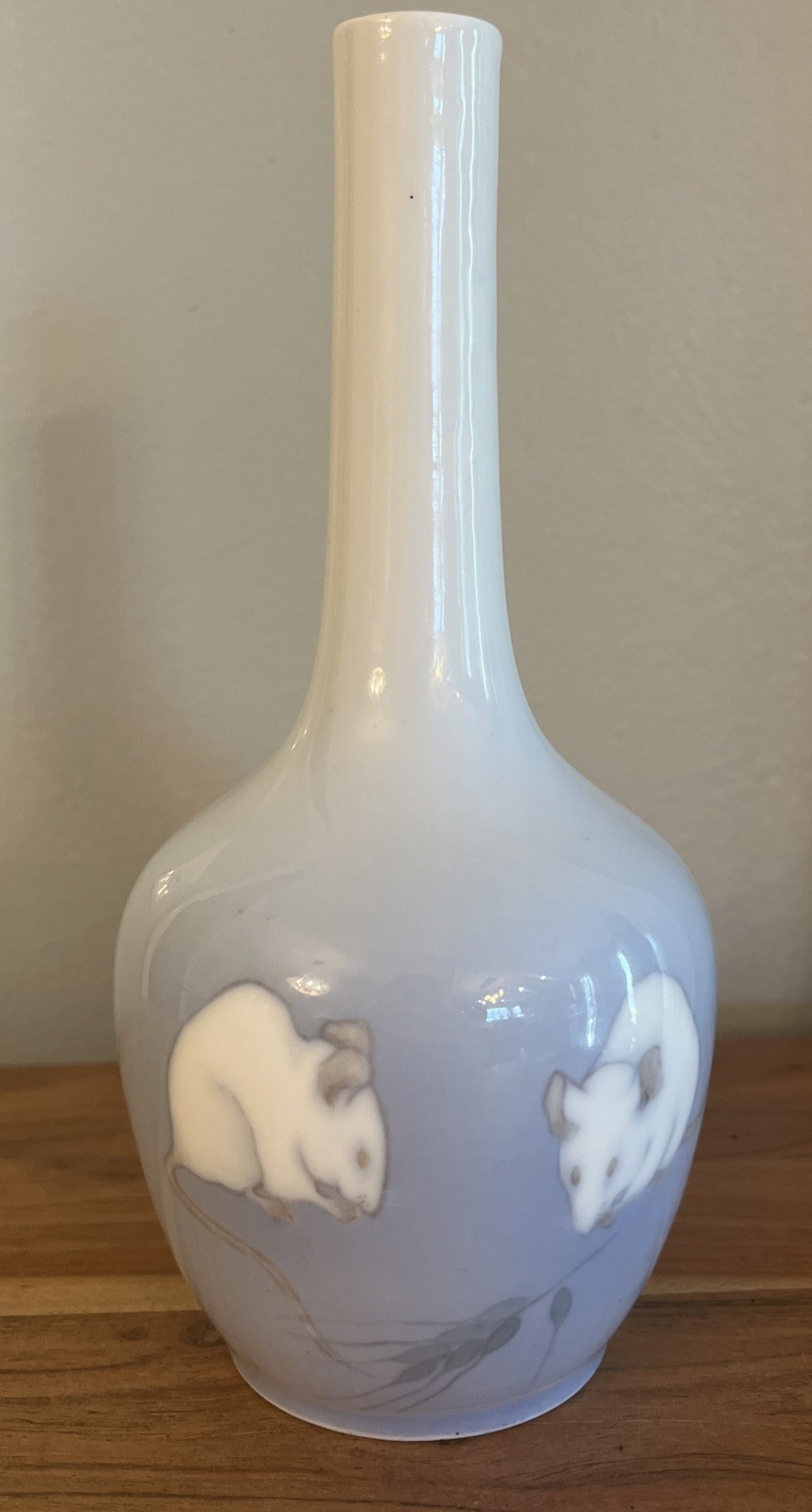 Rare Royal Copenhagen Blue Vase Rats Mice Art Nouveau Gourd Long Neck Bud 70/43b