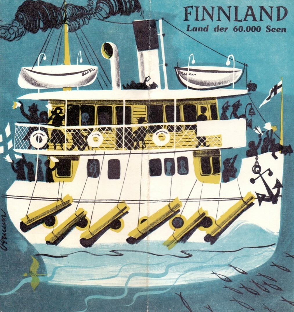 FINLAND LAND OF 60,000 LAKES Illustration Erik Bruun 1955 Vintage Brochure