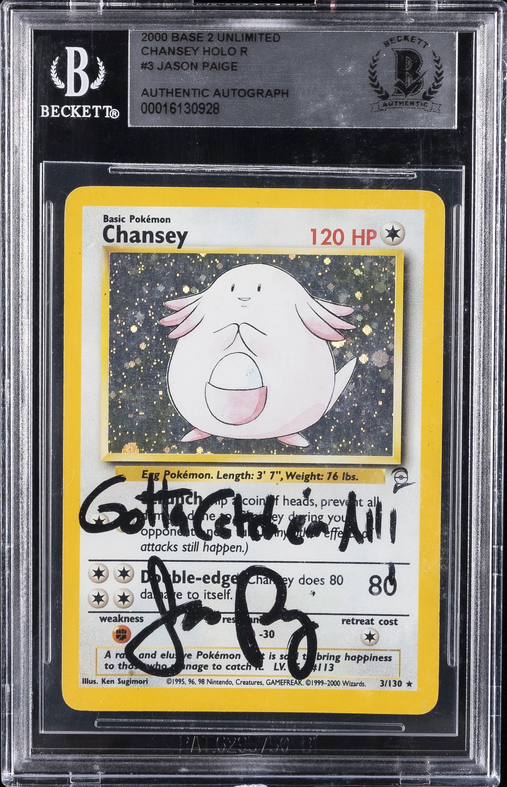 2000 BASE 2 UNLIMITED CHANSEY HOLO RARE #3 JASON PAIGE BGS AUTHENTIC