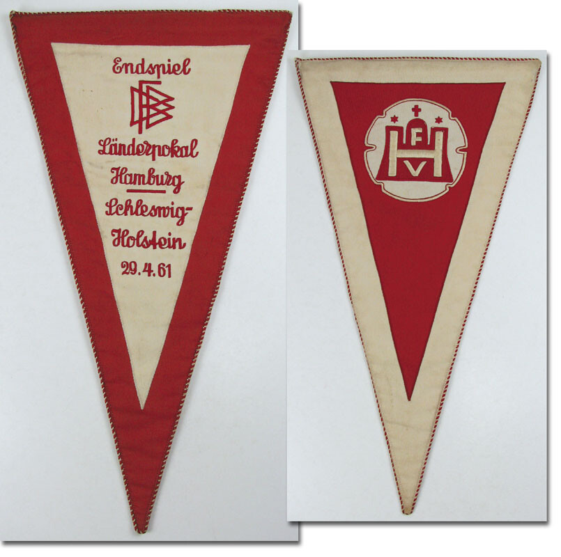 Final pennant Länderpokal Hamburg-Schleswig-Holstein 20.04.1961 with DFB logo Final pennant Länderpokal Hamburg-Schleswig-Holstein 20.04.1961 with DFB logo