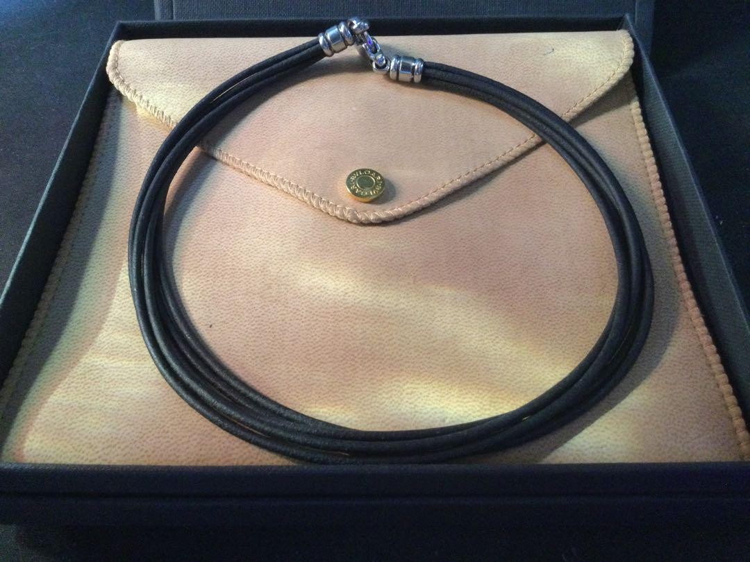 BVLGARI Black 5-strand leather choker necklace in silver BVLGARI Black 5-strand leather choker necklace in silver