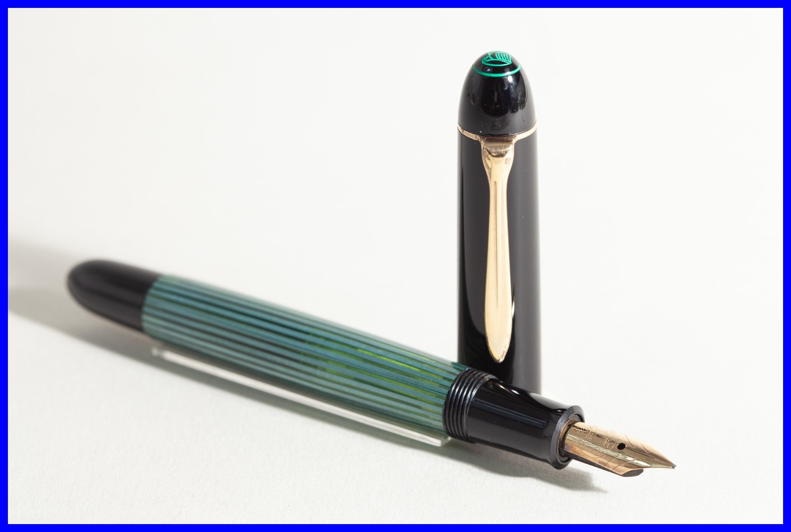 1964s Pelikan 140 Piston Fountain Pen Green Striped & Black with MEDIUM 14K Nib
