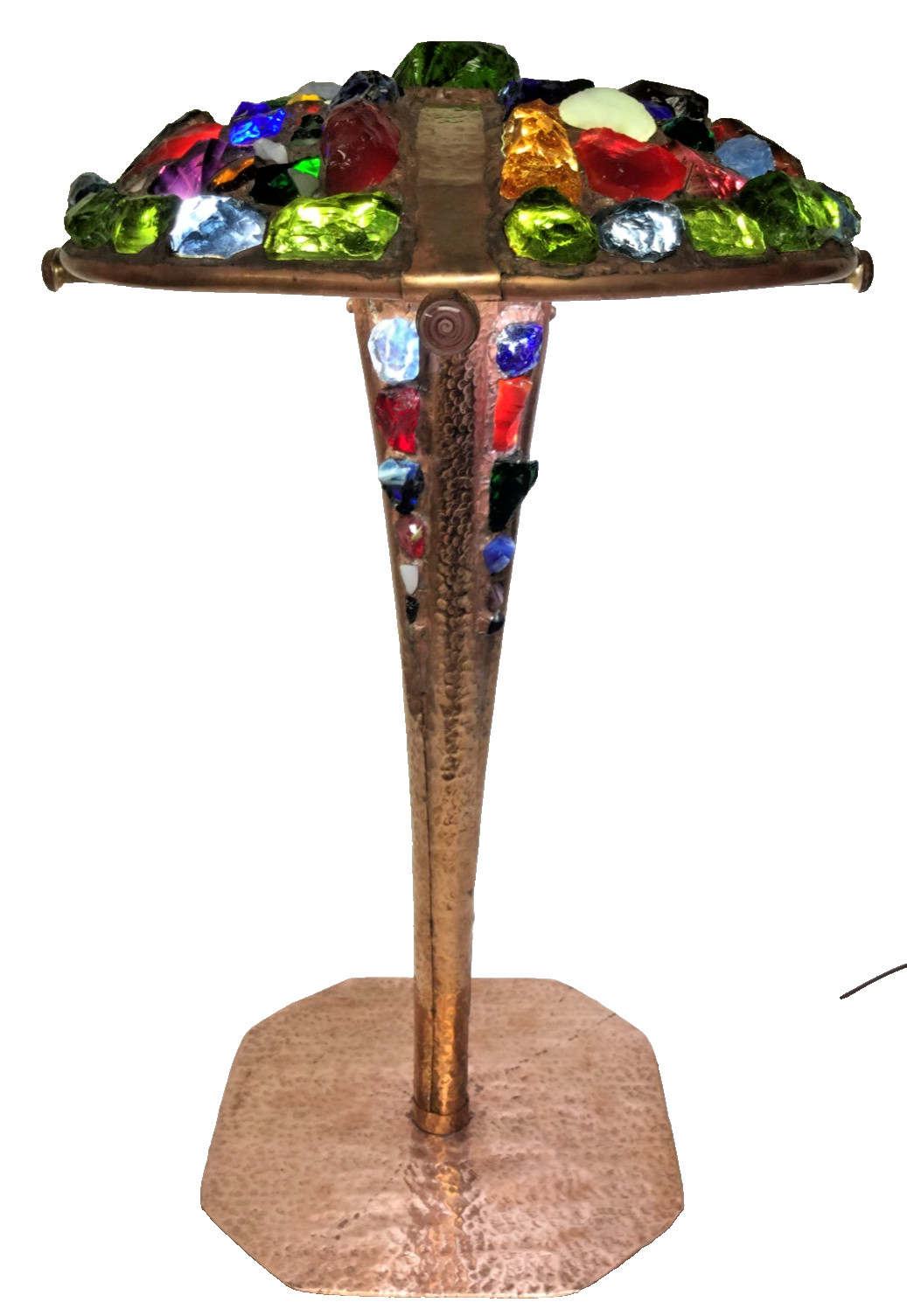 Ken Reinhardt Stained Glass Chunk Lamp Hammered Copper Youghiogheny Blenko Dalle