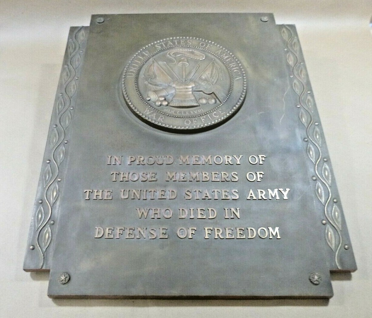Vintage Genuine U.S. Army War Department War Office Memorial Bronze Plaque 