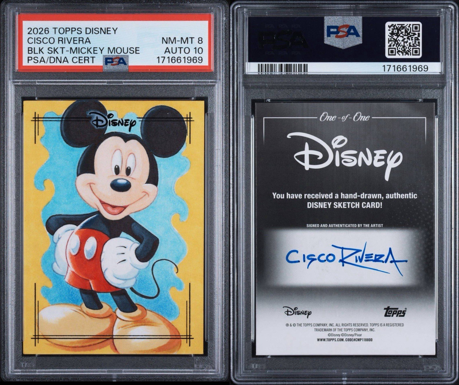 2026 Topps Chrome Disney Mickey Mouse 1/1 Cisco Rivera Sketch Psa 8/10 Picasso