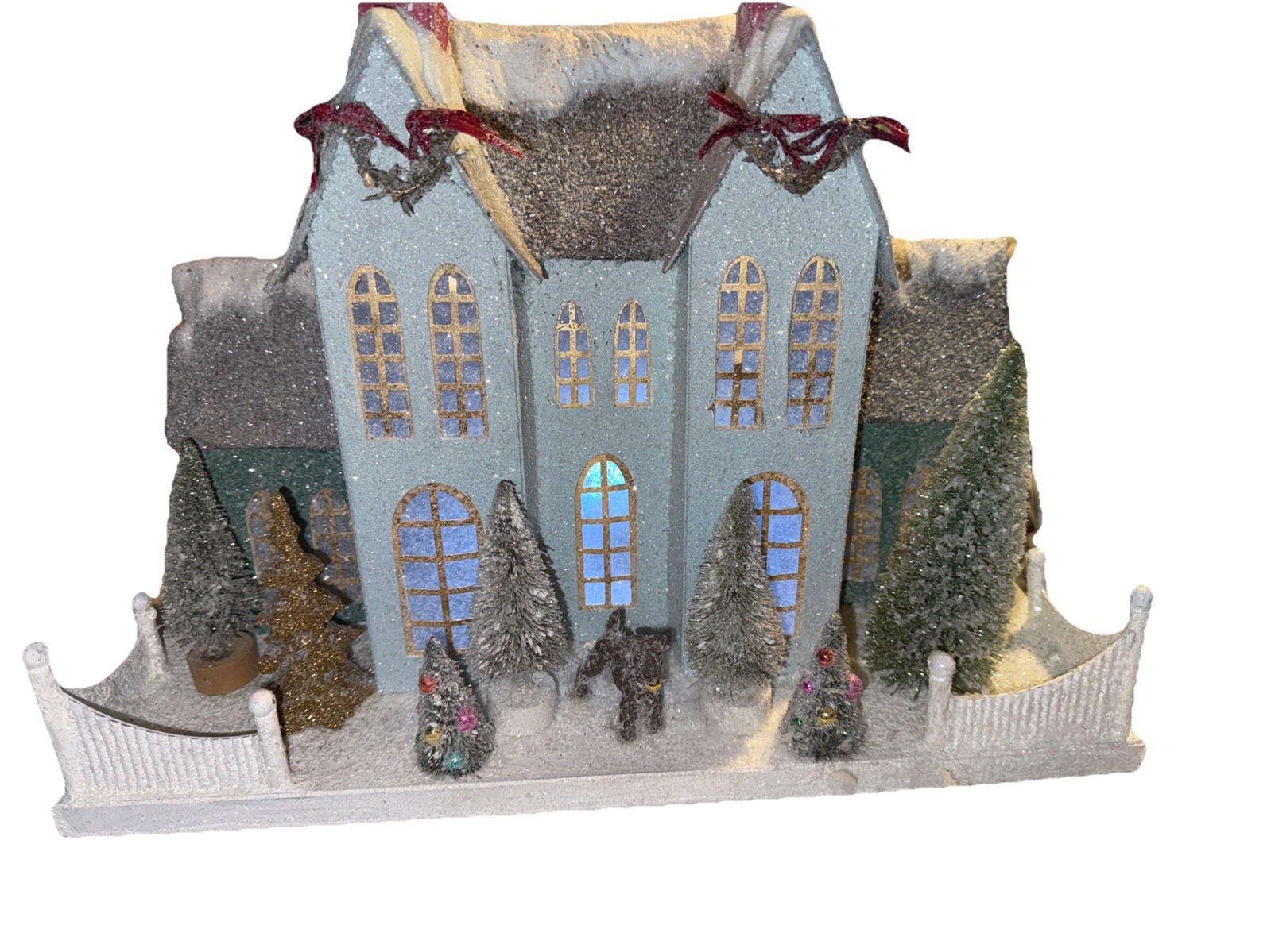 Cody Foster Putz House Large Christmas Village House Light Blue Scottie Dog-LED Cody Foster Putz House Large Christmas Village House Light Blue Scottie Dog-LED