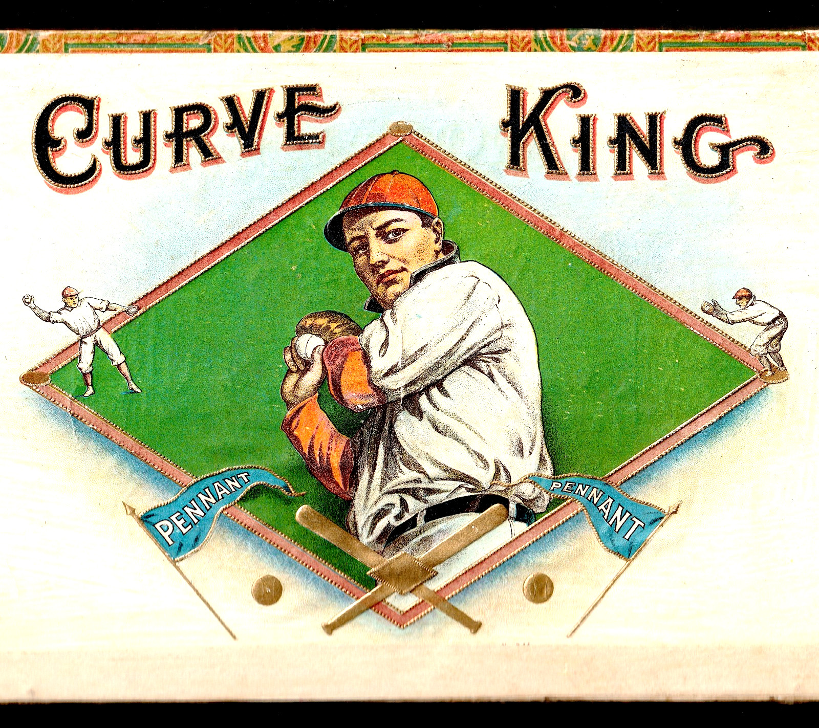 RARE- 1909 MLB Christy Mathewson Baseball Curve King Cigar Box Label LID SR.L.Ck RARE- 1909 MLB Christy Mathewson Baseball Curve King Cigar Box Label LID SR.L.Ck