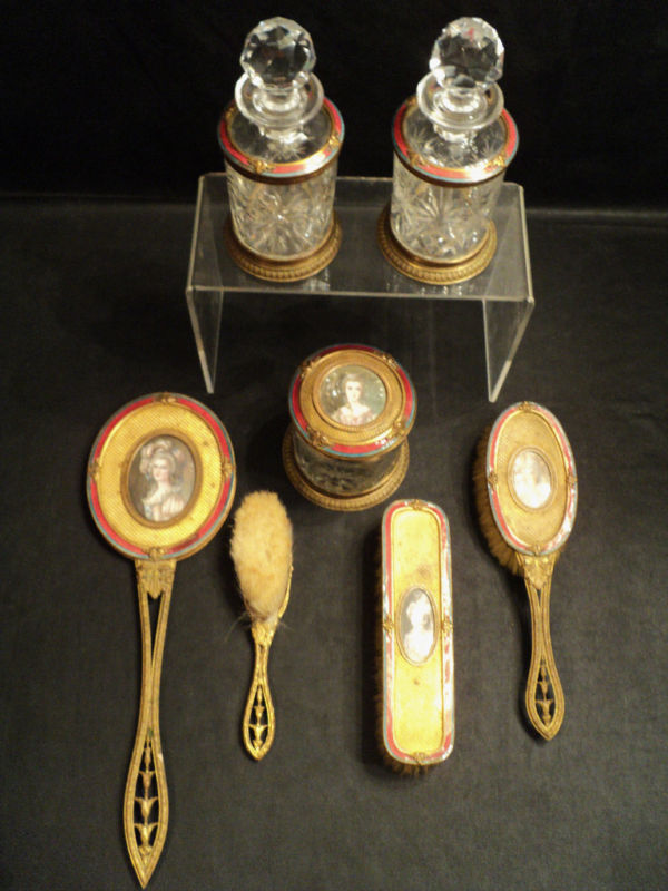 RARE 19th C. BACCARAT FRENCH GILT & ENAMELED 7- PC DRESSER SET, VINCENT VAN GOGH