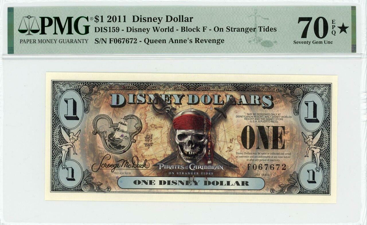 2011 $1 Disney Dollar On Stranger Tides PMG 70 ✮ EPQ TOP POP (DIS159) 2011 $1 Disney Dollar On Stranger Tides PMG 70 ✮ EPQ TOP POP (DIS159)