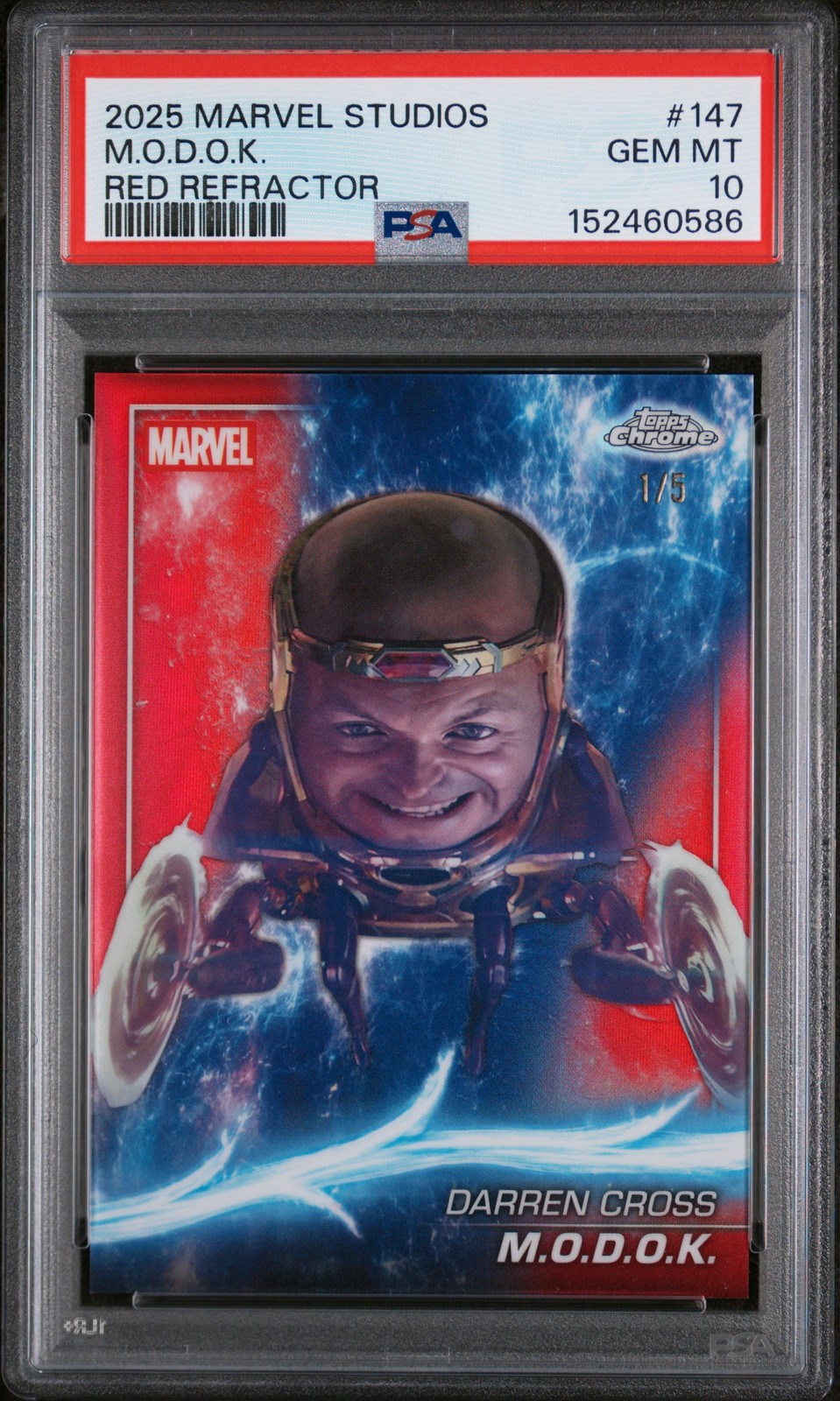 2025 TOPPS MARVEL STUDIOS CHROME RED REFRACTOR #147 M.O.D.O.K. 1/5 PSA 10