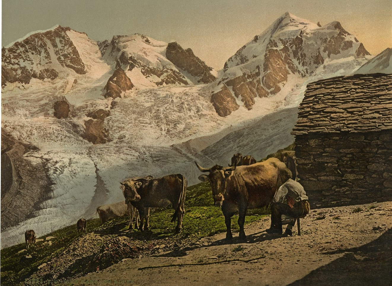 Evening on the Alp. - Evening in the Alps. Vintage Photochromic PZ, Photochromic Evening on the Alp. - Evening in the Alps. Vintage Photochromic PZ, Photochromic