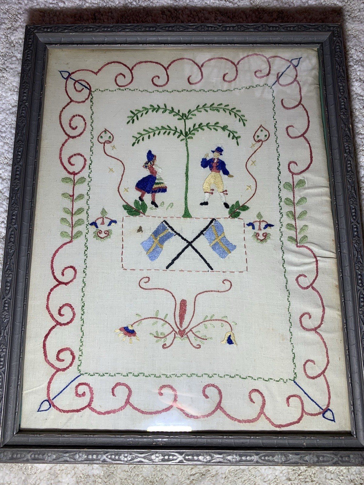 Antq Early Original Dutch Art Embroidery Needlework Hand Stitched Framed Signed Antq Early Original Dutch Art Embroidery Needlework Hand Stitched Framed Signed
