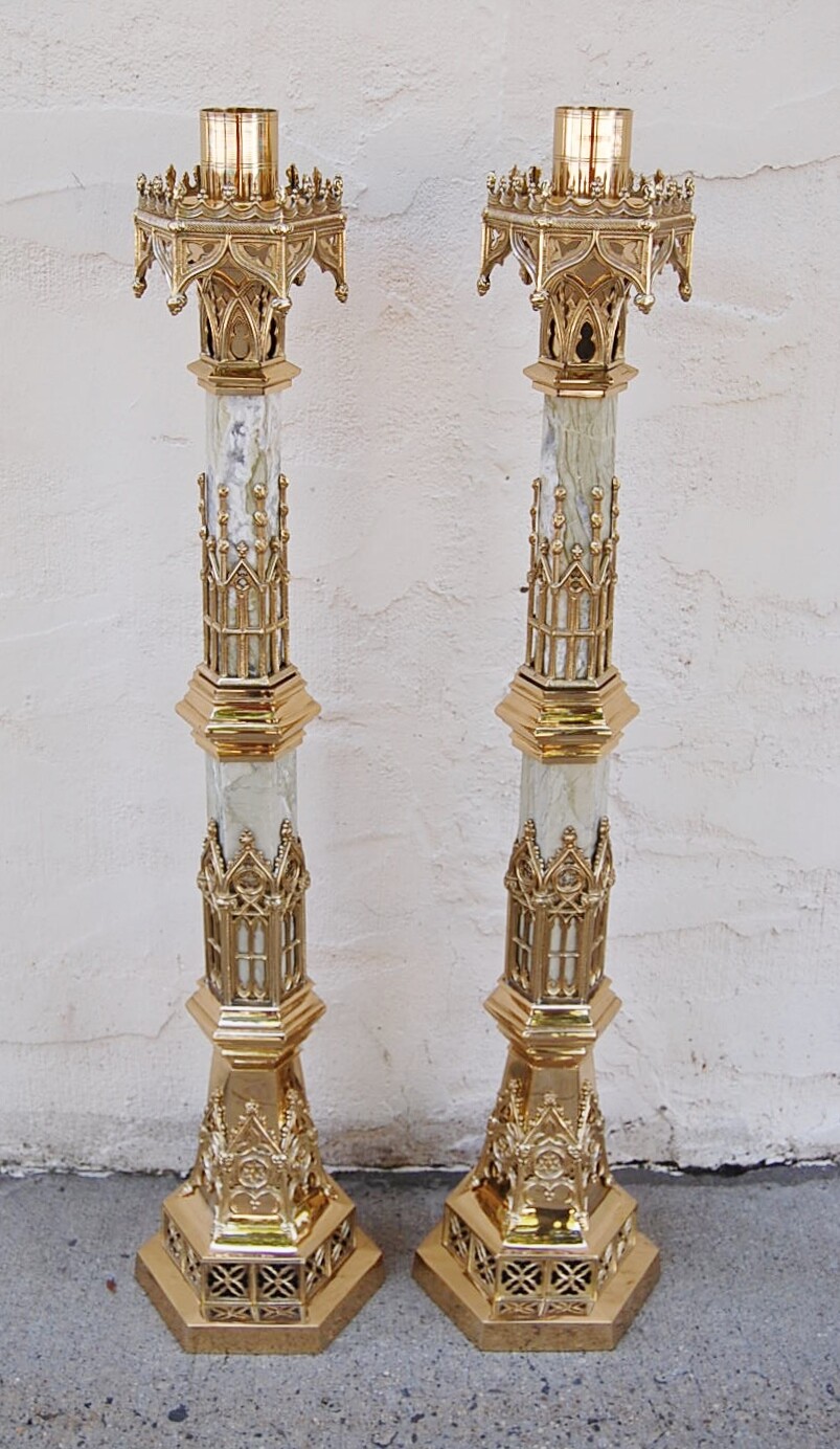 + Pair of Ornate Marble Church Altar Candlesticks Cathedral + 38