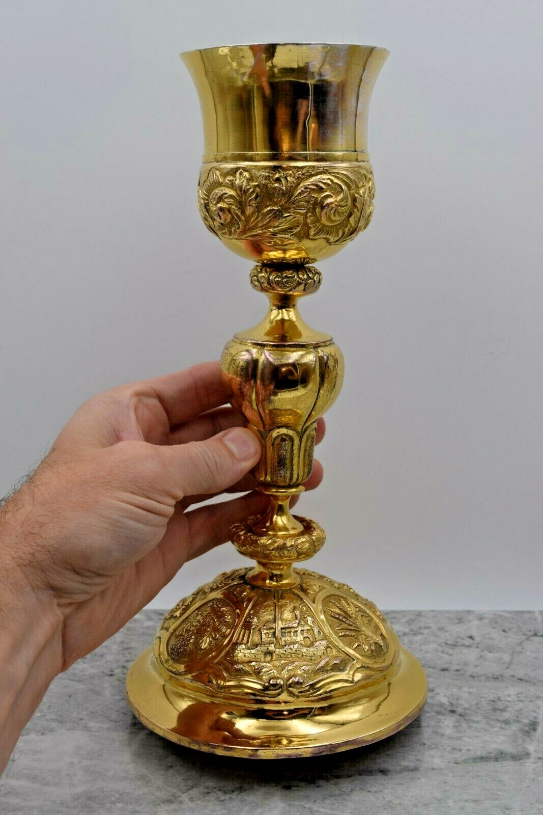 + Very Fine Antique Baroque Chalice (mid. 1800's) All Hand Embossed + (CU777)
