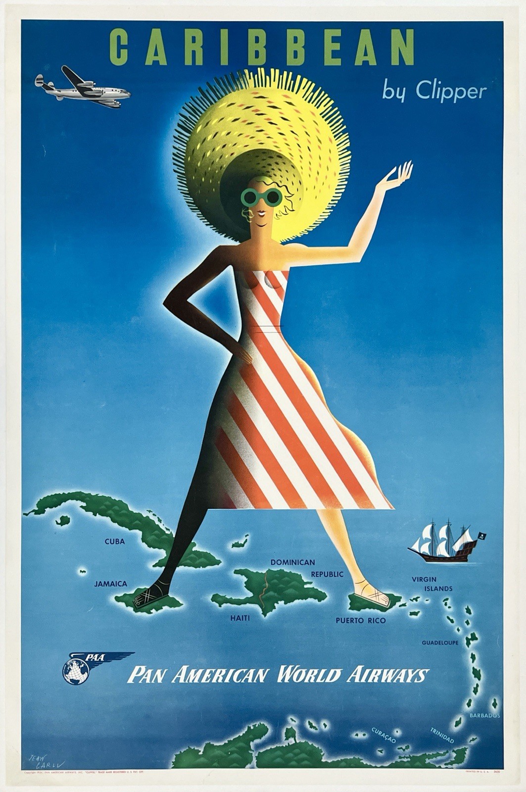 Original Vintage Poster PAN AM - CARIBBEAN BY CLIPPER Airline Travel Tourism OL