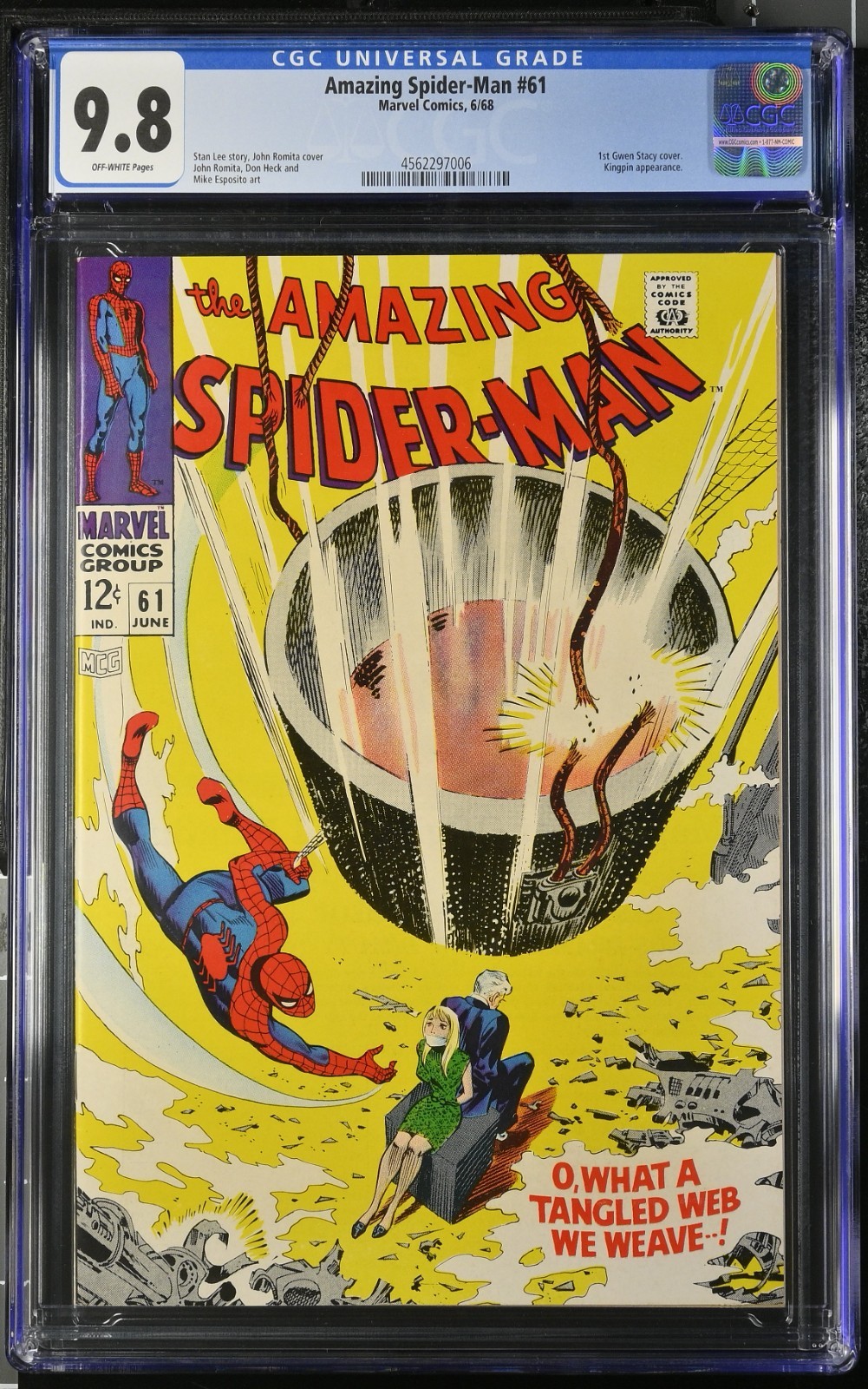 1968 Marvel Comics Amazing Spider-Man 61 CGC 9.8. 1st Gwen Stacy Cover 1968 Marvel Comics Amazing Spider-Man 61 CGC 9.8. 1st Gwen Stacy Cover