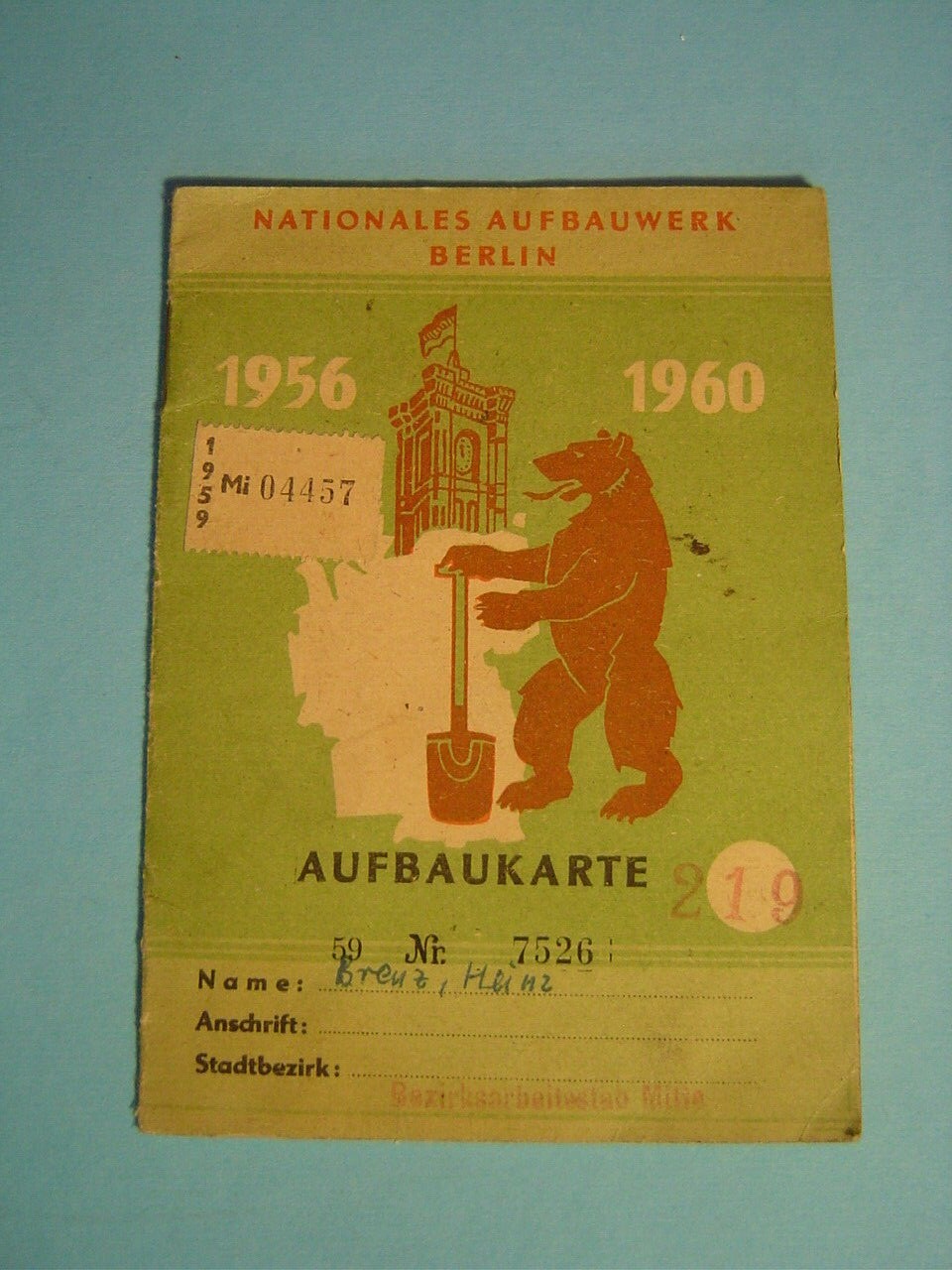 GDR construction map - NAW national construction Berlin 1956-1960, good condition