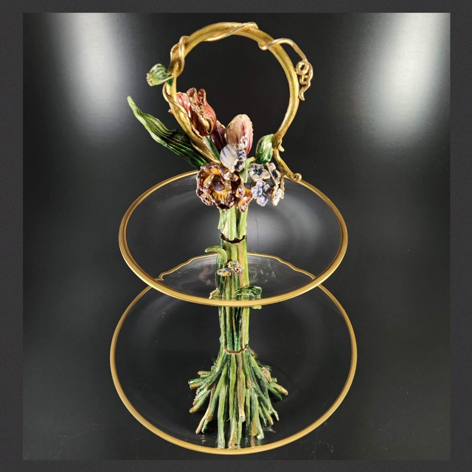 Jay Strongwater Sabrina Darjeeling Swarovski Bouquet Two Tiered Dessert Server Jay Strongwater Sabrina Darjeeling Swarovski Bouquet Two Tiered Dessert Server