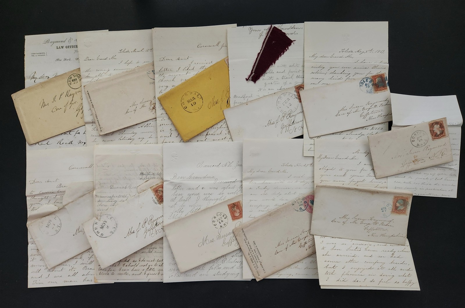 1856-67 antique SUSAN RAYMOND family LETTERS goffstown nh vt boston 11pc LOT