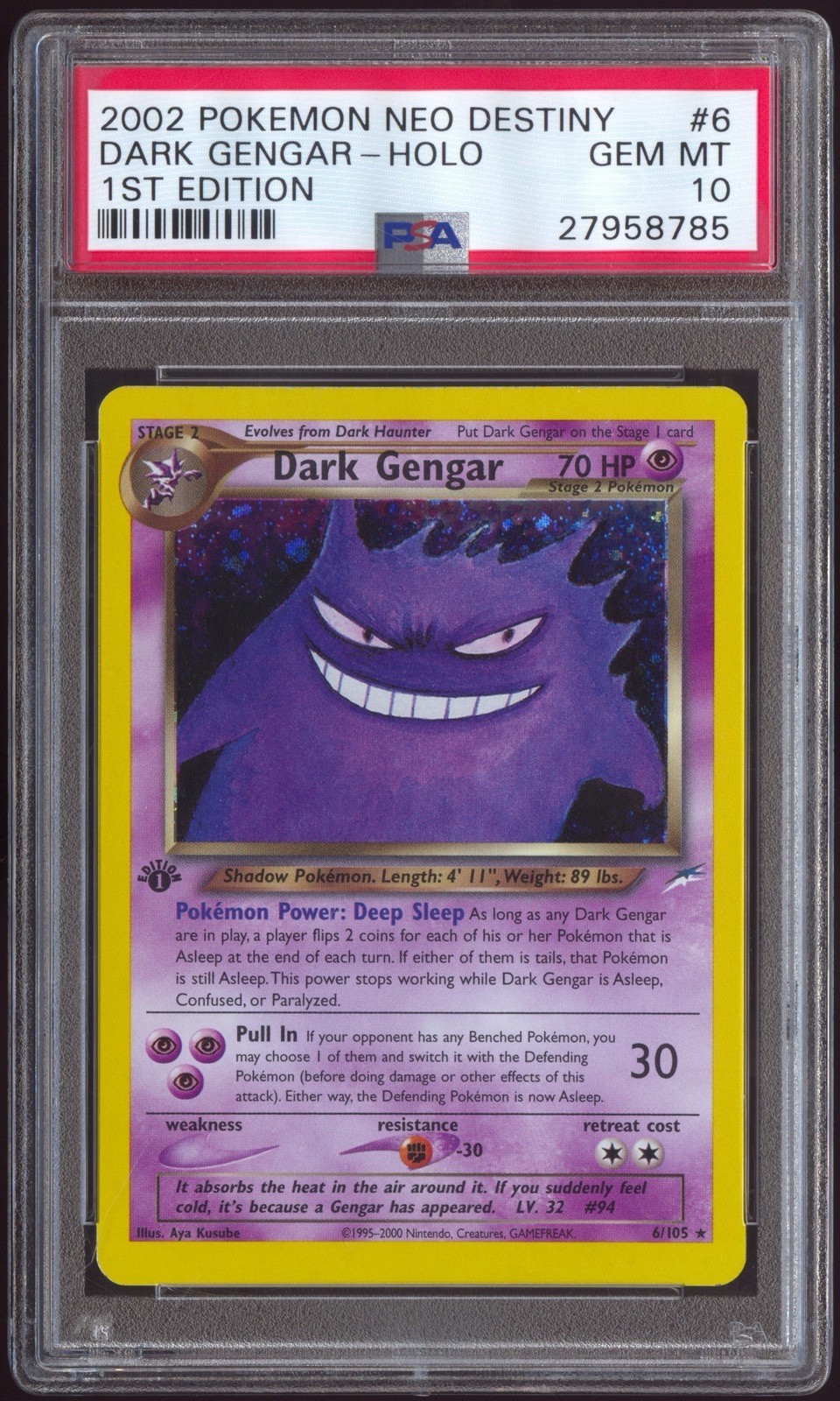 2002 Pokemon Dark Gengar Neo Destiny 1st Edition #6 PSA 10 POP - 114 🔮👻 2002 Pokemon Dark Gengar Neo Destiny 1st Edition #6 PSA 10 POP - 114 🔮👻