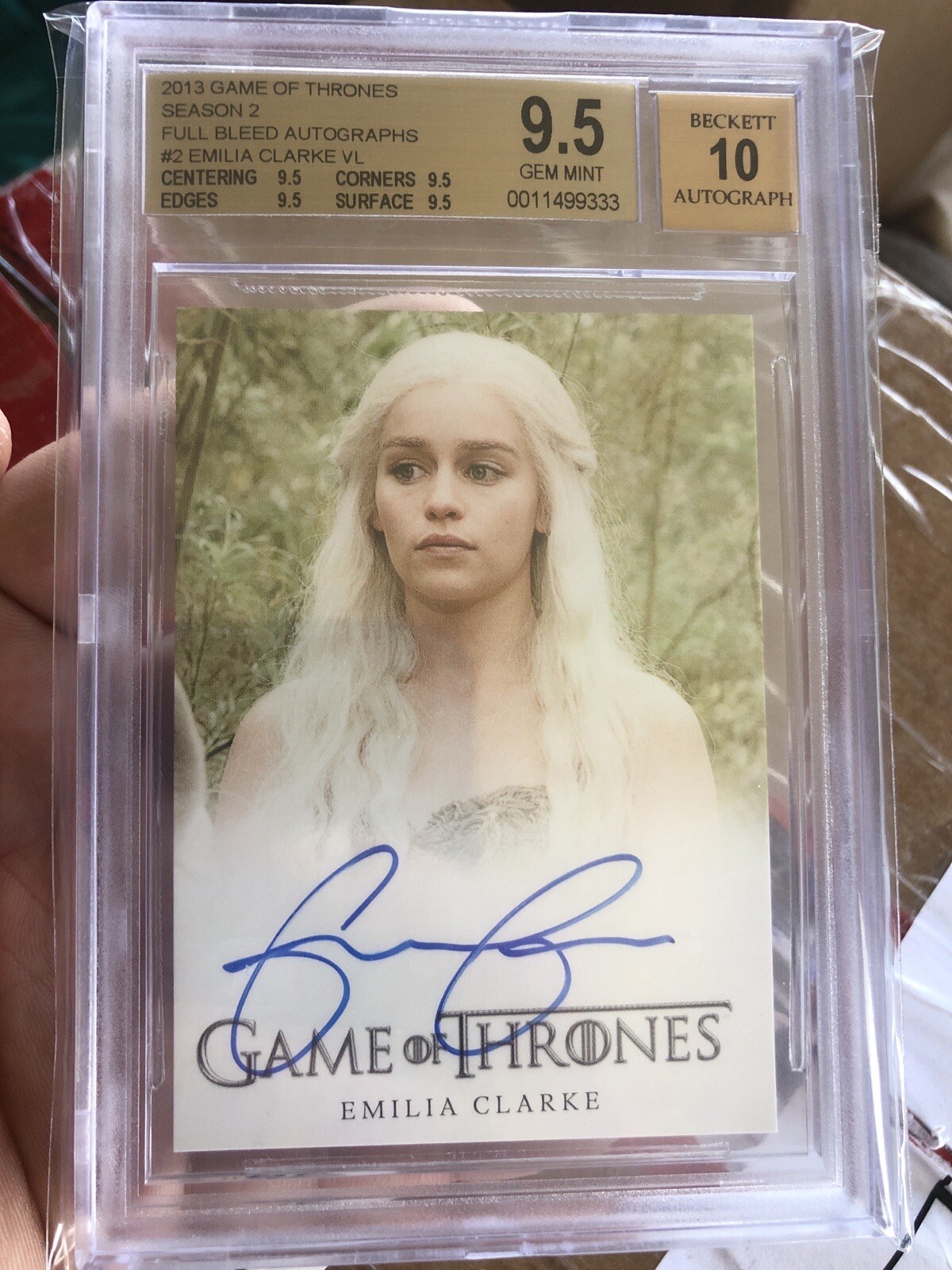 Game of Thrones Season 2 Full Bleed Autograph Emilia Clarke BGS 9.5 Auto 10 Rare Game of Thrones Season 2 Full Bleed Autograph Emilia Clarke BGS 9.5 Auto 10 Rare