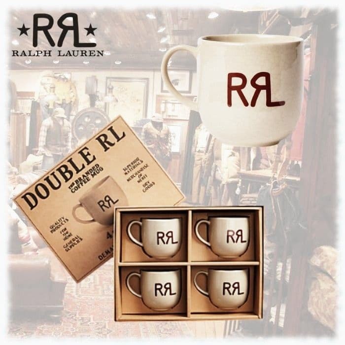 RRL Ralph Lauren Logo Mug Set Beige Double RL Four-Piece Simple Vintage Style