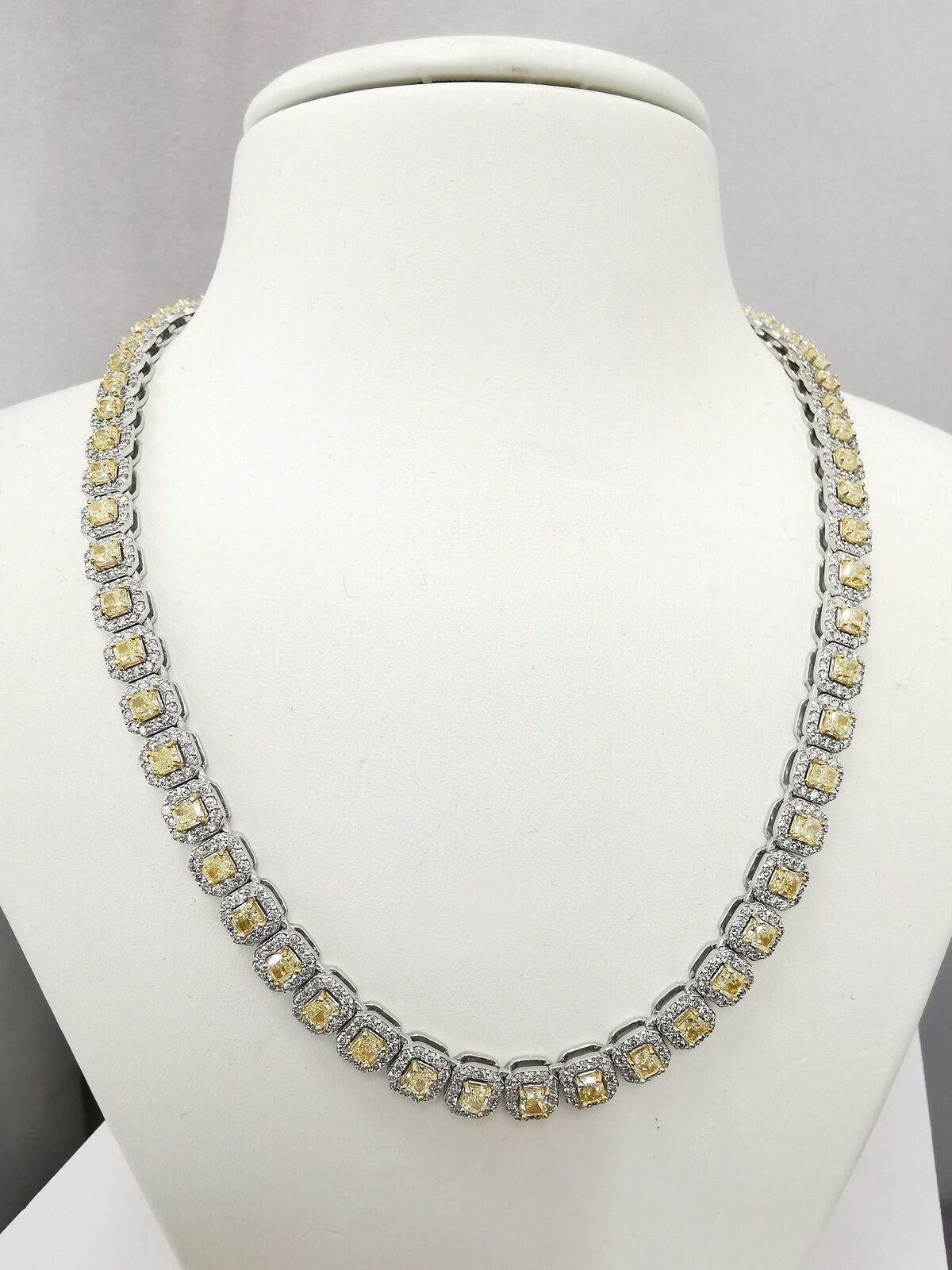 26.08 Ct Tennis Necklace 14k White Gold Natural Fancy Yellow VS1-VS2