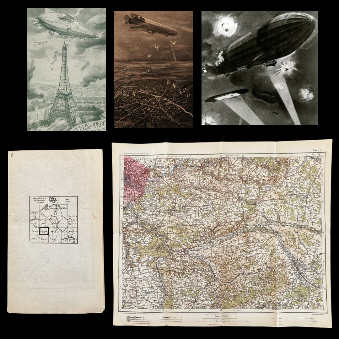 VERY RARE WWI German Zeppelin Corps Paris East France Airship Aerial Raid Map VERY RARE WWI German Zeppelin Corps Paris East France Airship Aerial Raid Map