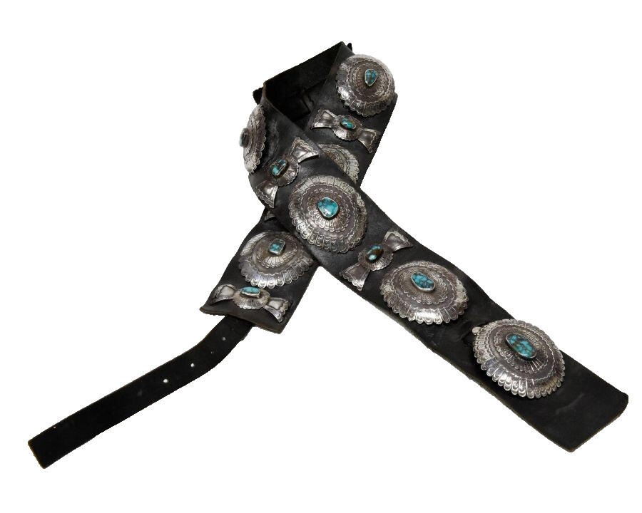 Navajo Fine Bisbee Turquoise Settings  Concho Belt By Herbert Taylor (1951-1996)