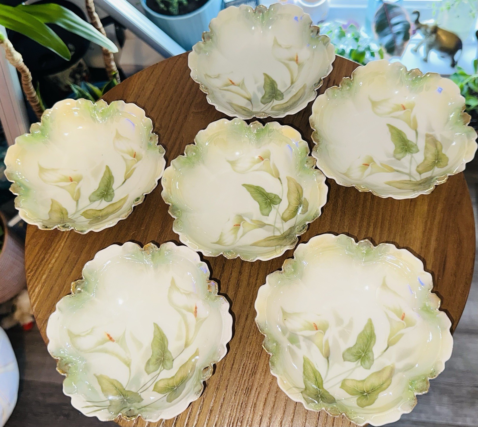 Antique Reinhold Schlegelmilch 12 Piece Porcelain Calla Lily Bowl Plate Set 1891 Antique Reinhold Schlegelmilch 12 Piece Porcelain Calla Lily Bowl Plate Set 1891