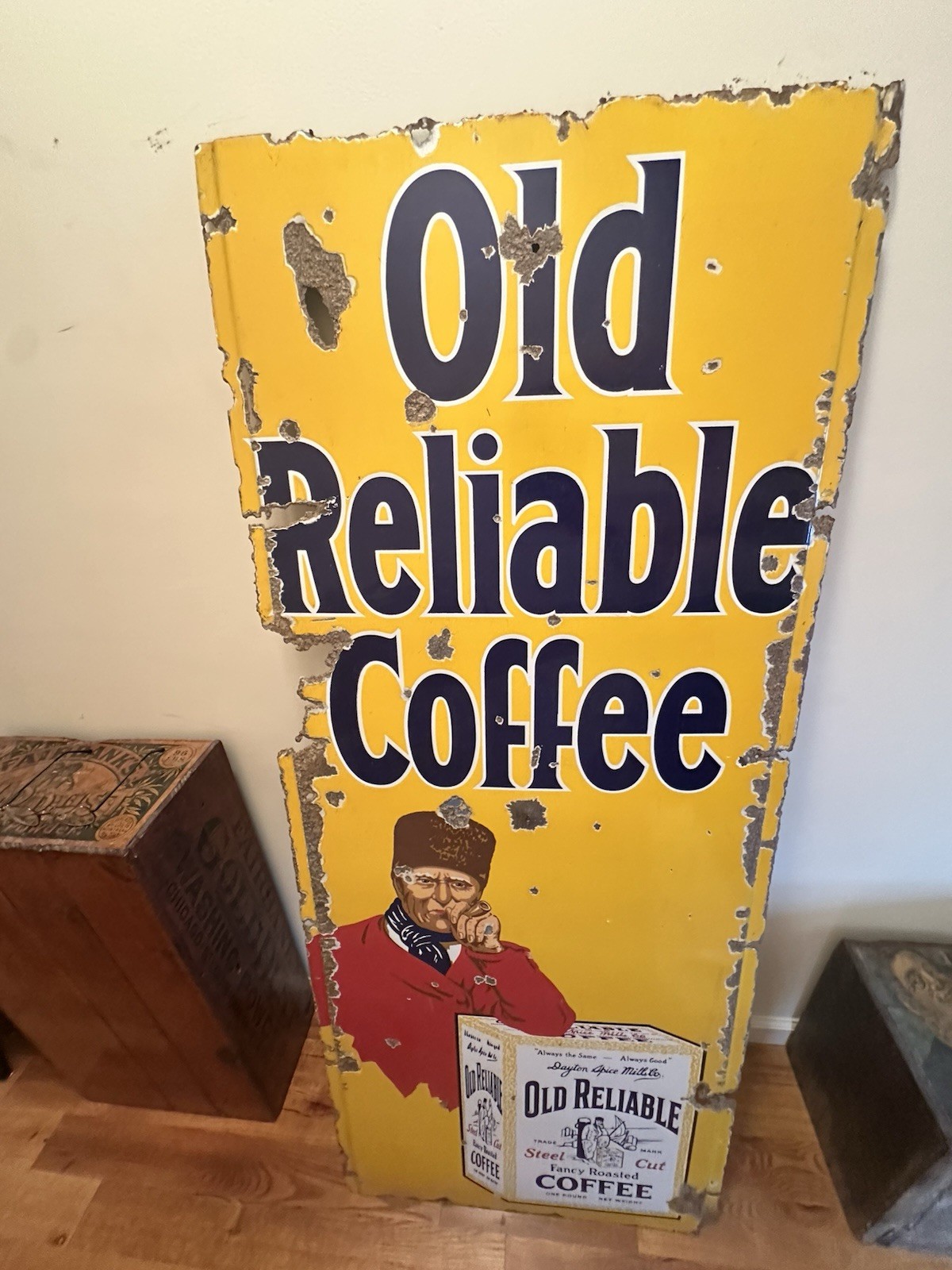 c1910 Vintage Old Reliable Coffee Porcelain Advertising Store Sign HUGE 80x25 c1910 Vintage Old Reliable Coffee Porcelain Advertising Store Sign HUGE 80x25