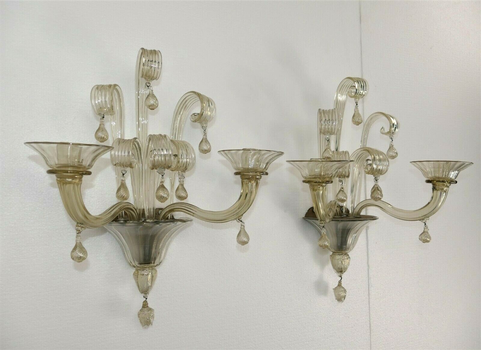 Pair Venini Vittoriale Napoleone Martinuzzi Murano Crystal Wall Sconces Signed Pair Venini Vittoriale Napoleone Martinuzzi Murano Crystal Wall Sconces Signed