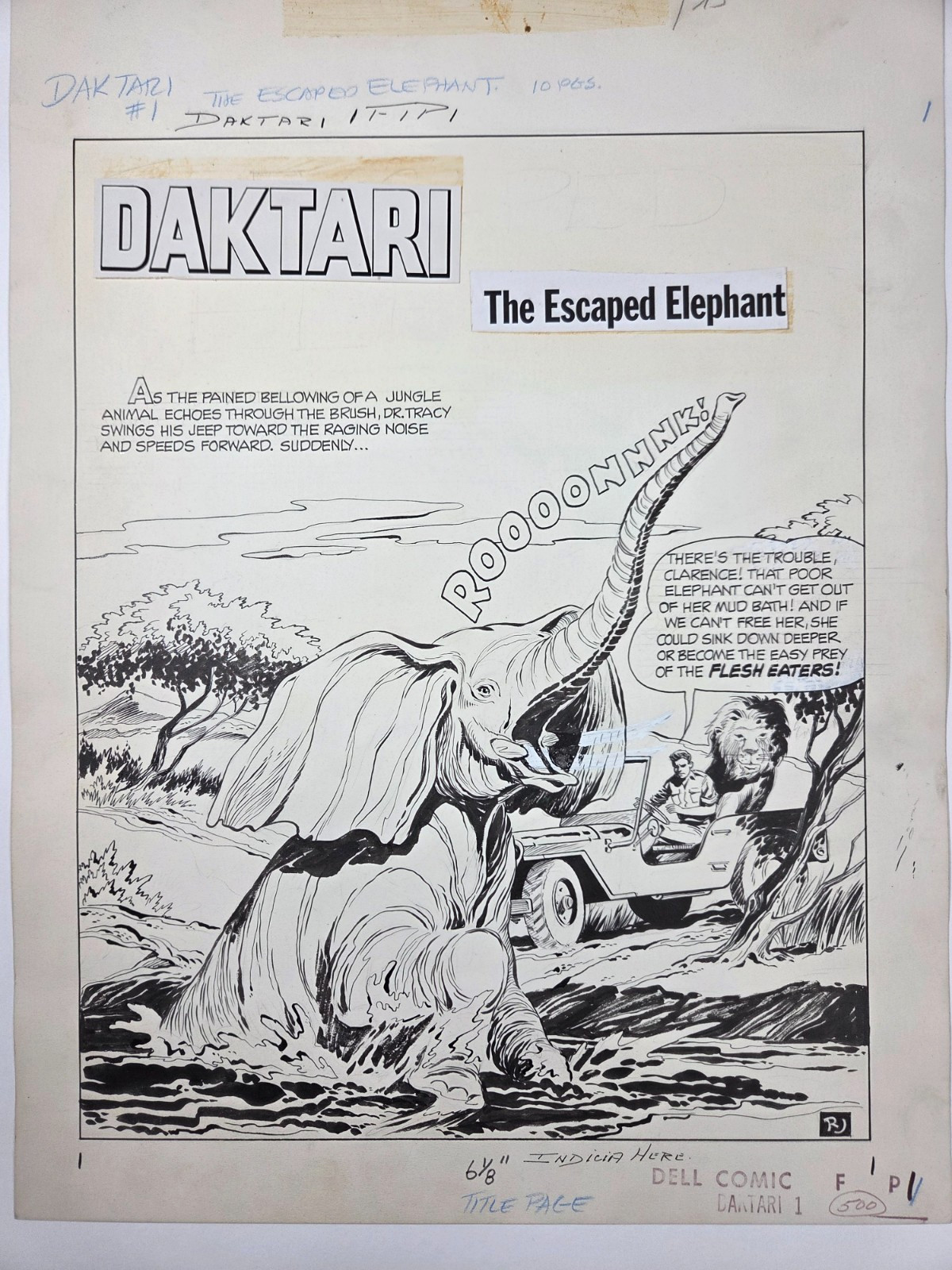 Original Comic Art from Dell TV Comic DAKTARI #1 pg #1 , 1967. Art Bob Jenny. Original Comic Art from Dell TV Comic DAKTARI #1 pg #1 , 1967. Art Bob Jenny.