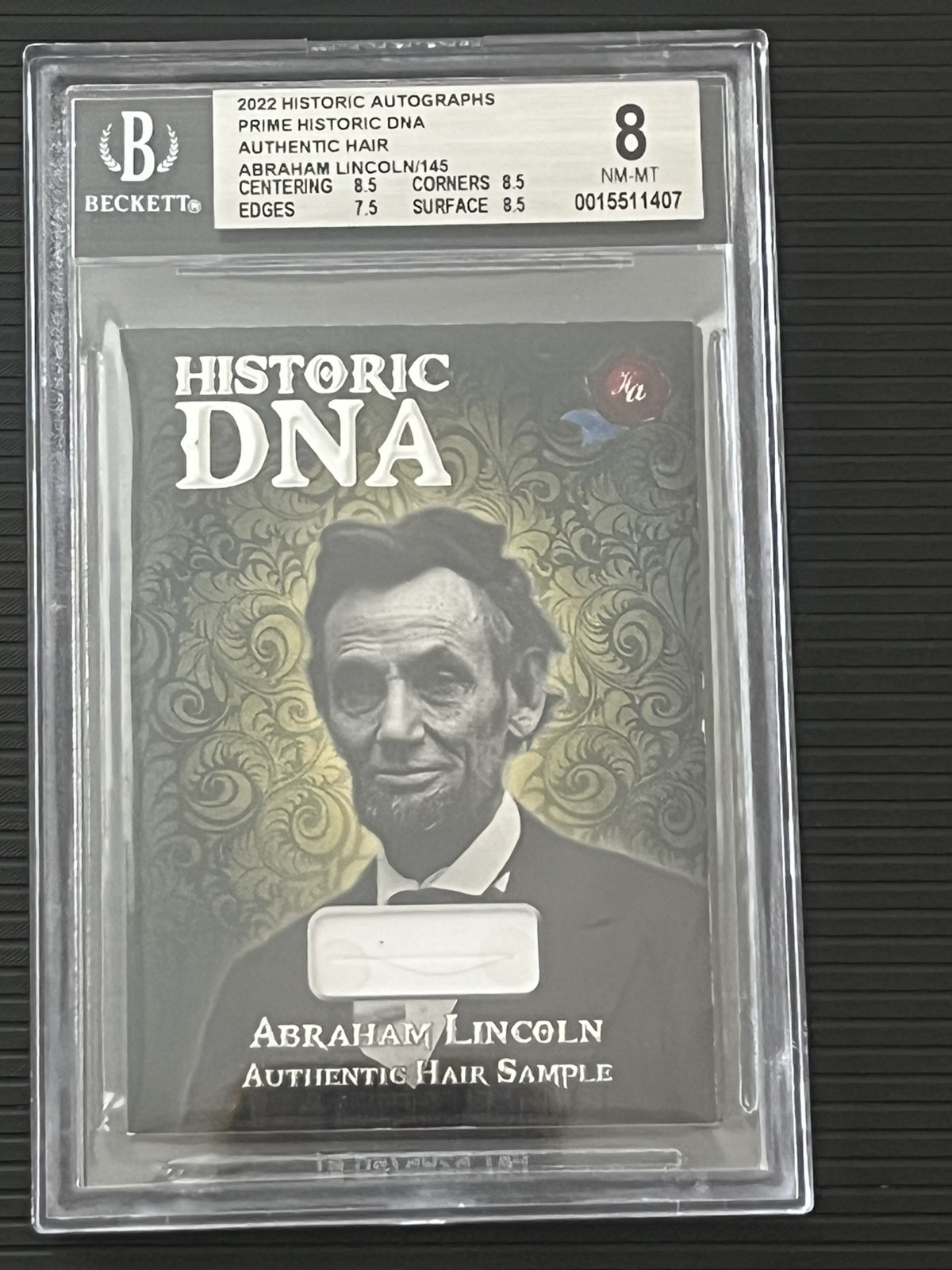 2022 Historic Autograph Prime DNA HAIR Abraham Lincoln 137/145 BGS 8 2022 Historic Autograph Prime DNA HAIR Abraham Lincoln 137/145 BGS 8