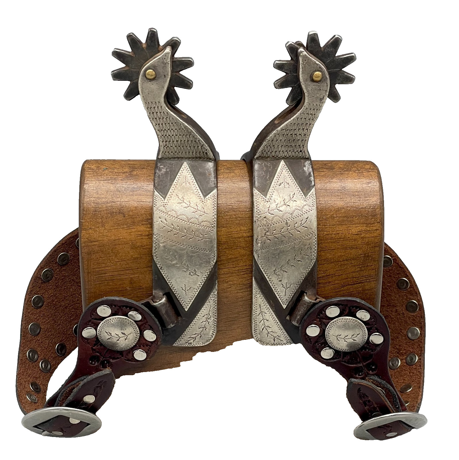 Fancy Pair Of Ray Anderson Swan Neck Spurs With Spotted Straps Fancy Pair Of Ray Anderson Swan Neck Spurs With Spotted Straps
