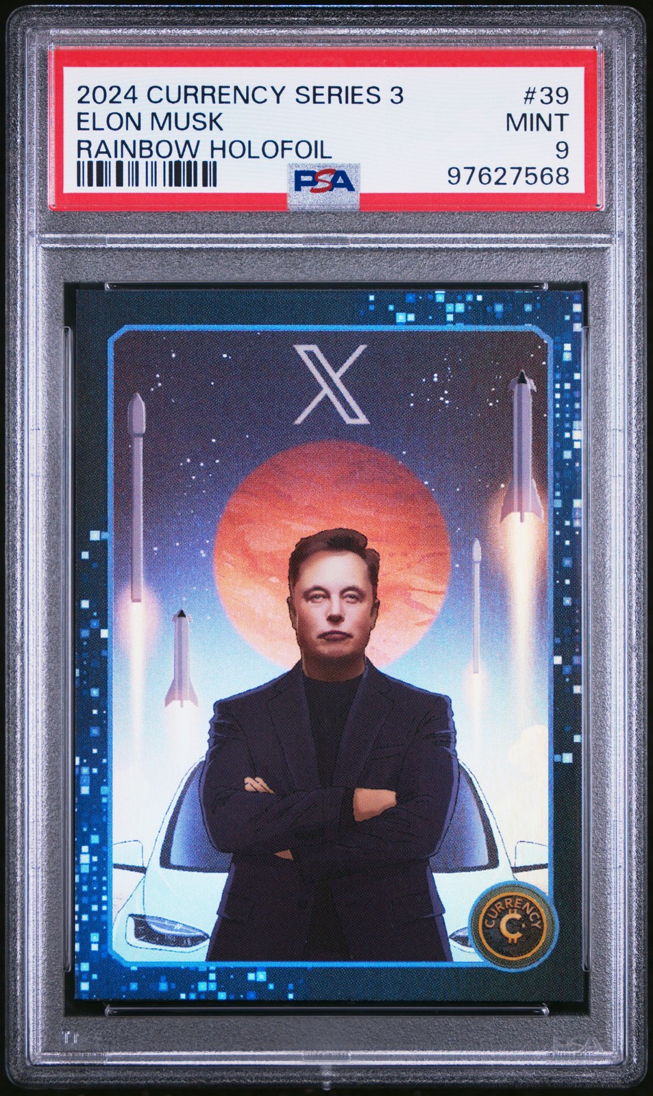 2024 CARDSMITHS CURRENCY SER 3 RAINBOW FOIL #39 ELON MUSK PSA 9