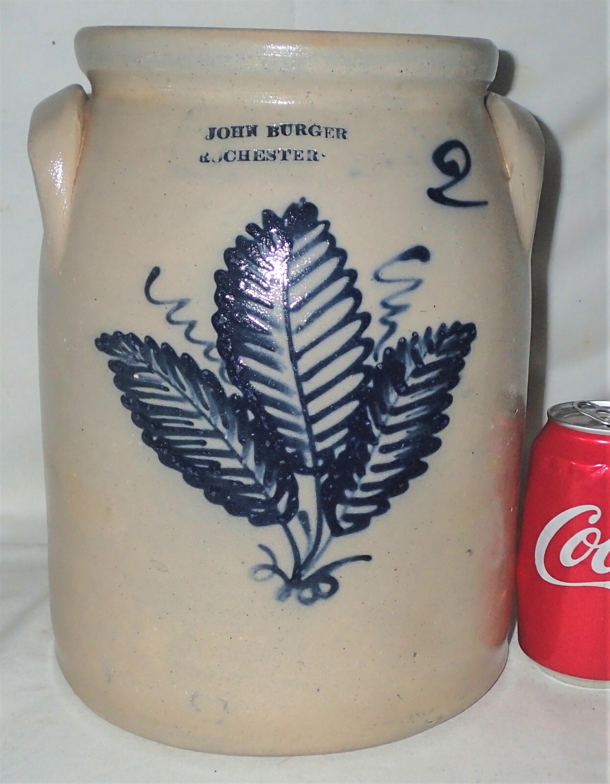 ANTIQUE PRIMITIVE COUNTRY JOHN BURGER ROCHESTER NY FERN FLOWER STONEWARE CROCK