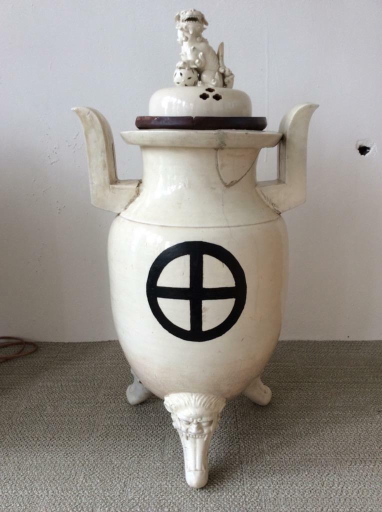 Japanese Old Edo Period Huge Satsuma Incense Burner / H 84[cm] / Shimadzu Crest