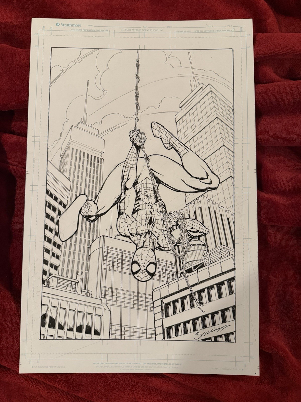 Mark Bagley 11x17 Spider-Man Backgrnd Original Art Sketch Marvel Ink Pencl Board