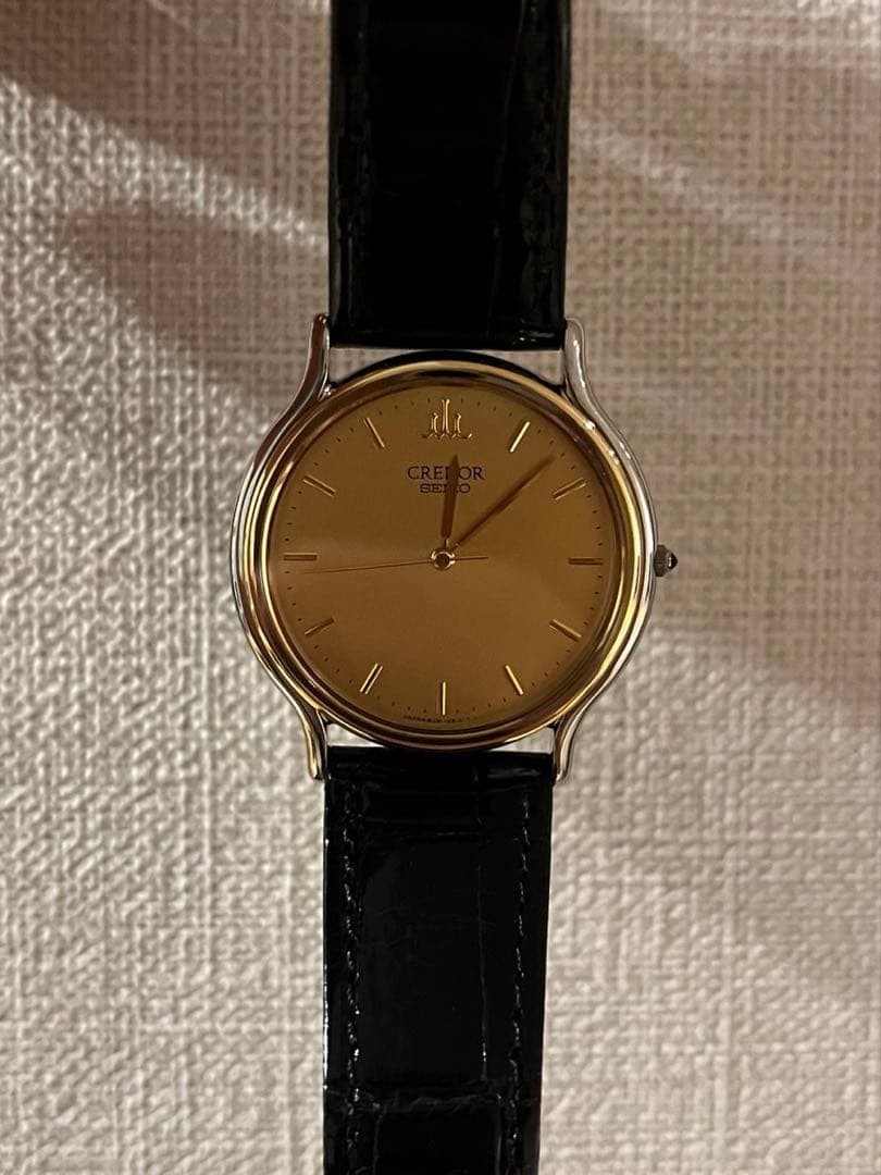 Seiko CREDOR Men's Watch Gold Dial Black Leather 18KT Bezel Quartz Near Mint Seiko CREDOR Men's Watch Gold Dial Black Leather 18KT Bezel Quartz Near Mint