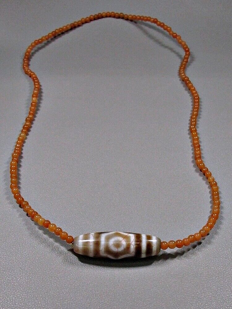 Antique Tibetan Bead Agate 3 Eyes with Beads Necklace