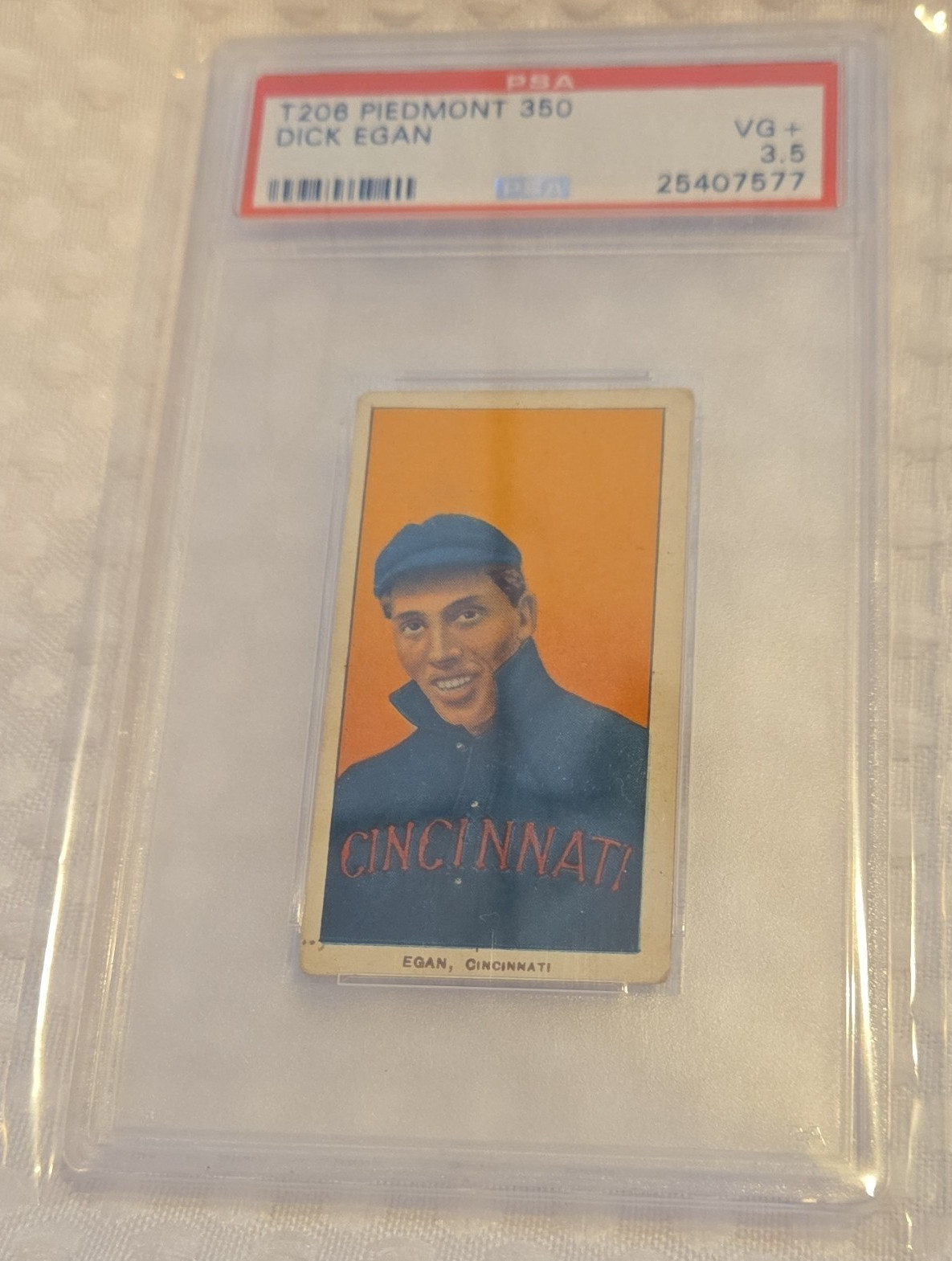 1909-11 T206 Dick Egan Piedmont 350 PSA 3.5 VG+ Cincinnati Reds Tobacco Vintage 1909-11 T206 Dick Egan Piedmont 350 PSA 3.5 VG+ Cincinnati Reds Tobacco Vintage