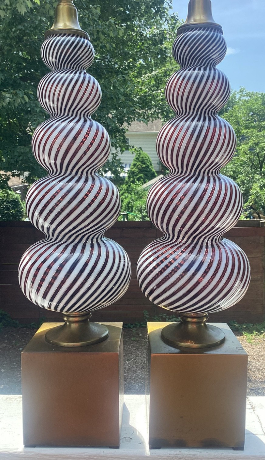 38” Pair Vintage MCM Art Glass Lamps Attributed to Dino Martens Venini Murano