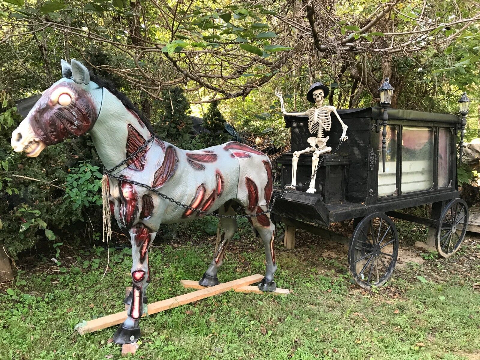 Custom built  Hearse with Home Depot Zombie Horse Halloween Haunted House