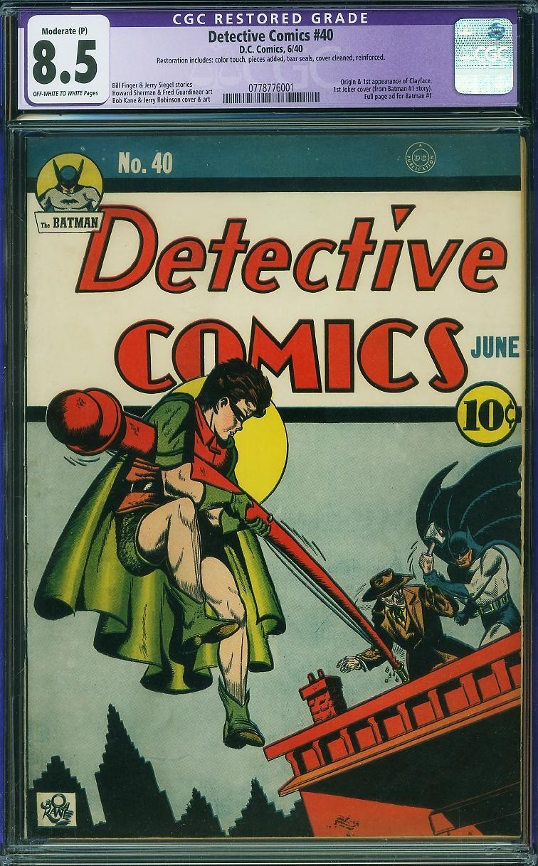 1940 D.C. Comics Detective Comics 40 CGC 8.5 1st Clayface 1st Joker Cover Batman 1940 D.C. Comics Detective Comics 40 CGC 8.5 1st Clayface 1st Joker Cover Batman