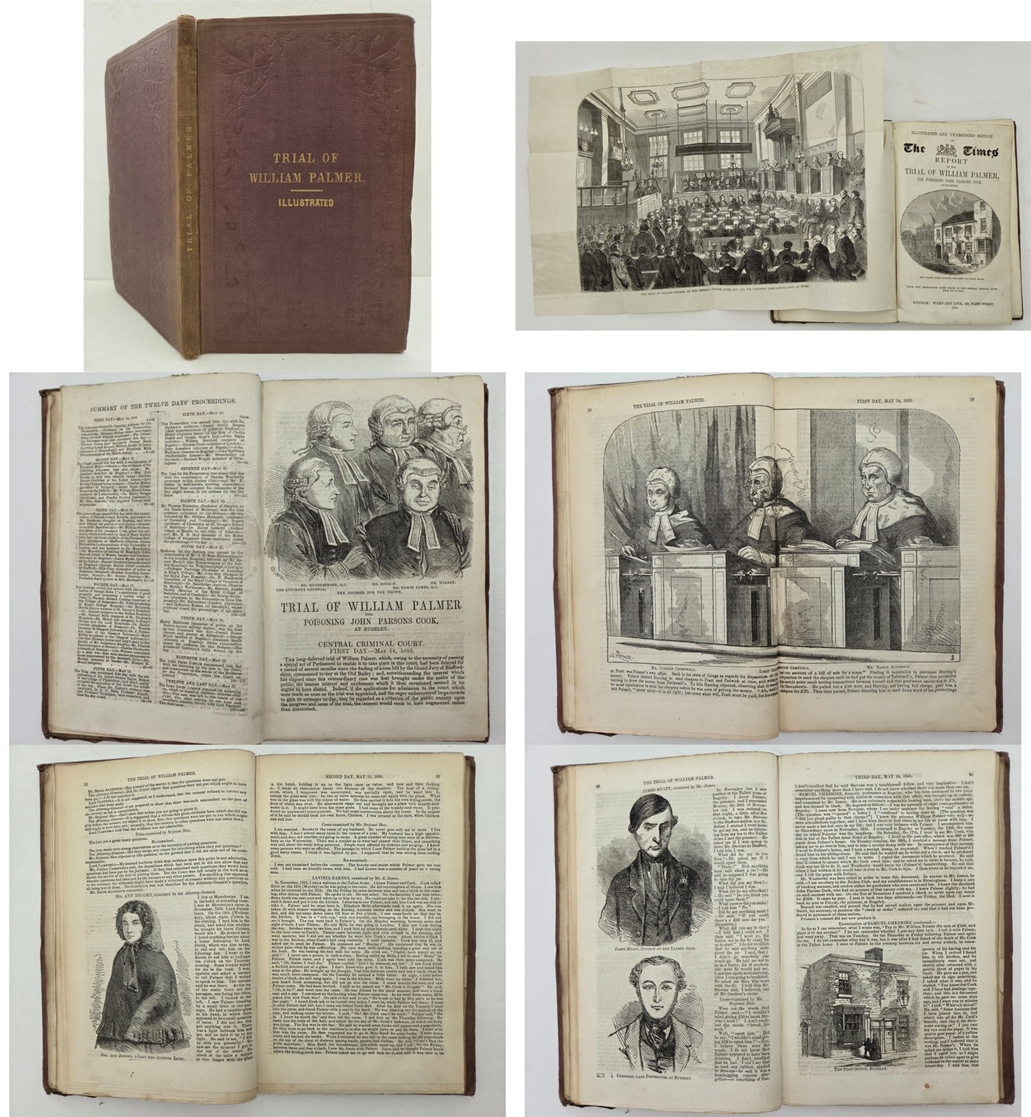 1856 antique WILLIAM PALMER TRIAL true crime MURDER RUGELEY POISONER illustrated
