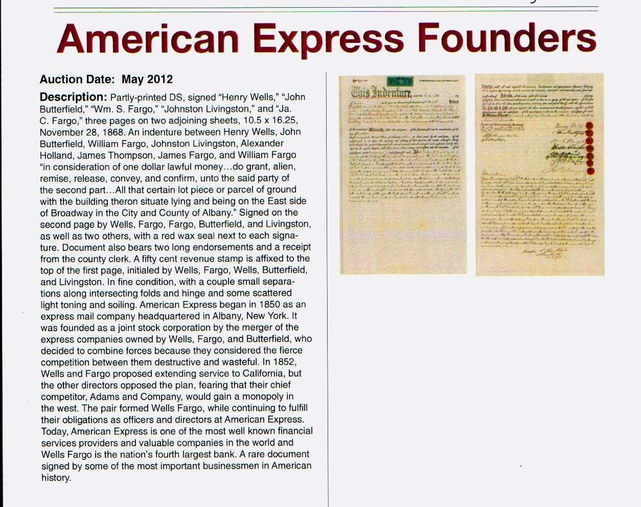 1868 FANTASTIC American Express Document - signed Wells Fargo Butterfield others 1868 FANTASTIC American Express Document - signed Wells Fargo Butterfield others